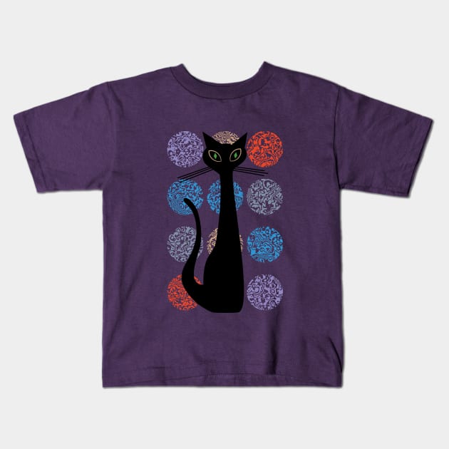 Hip Cat Mid Century Modern Kids T-Shirt by SunGraphicsLab